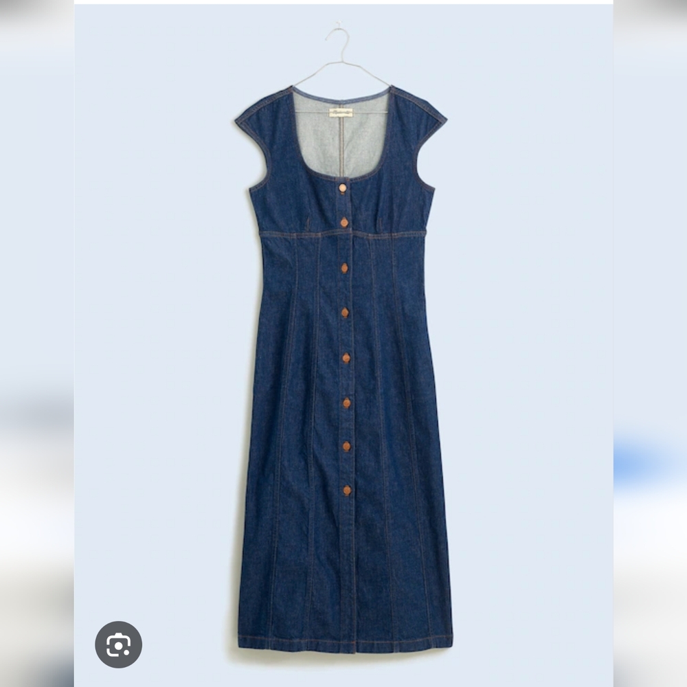 BRAND NEW Madewell Denim Square-Neck Midi Dress in Benton Wash